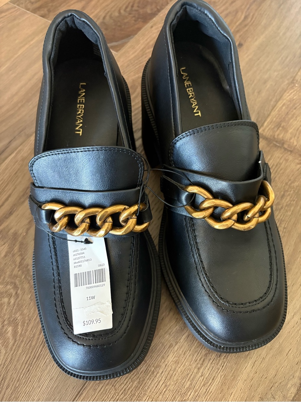 Lane Bryant Y2K Vibe Women's Chunky Platform Loafers with Gold Chain Accent, 11W